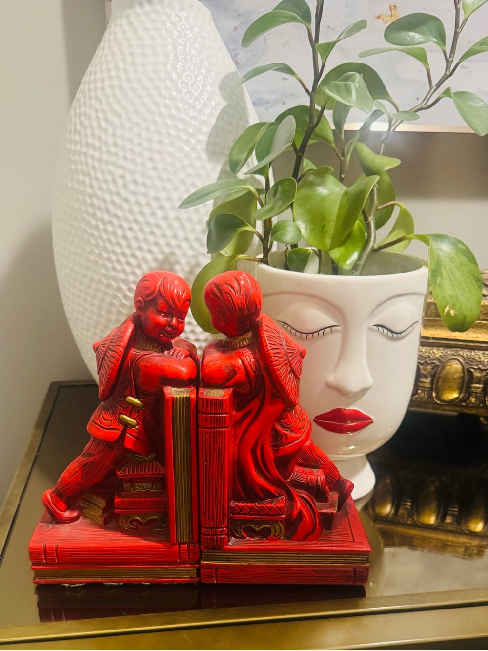 Asian Bookends with Gold Trim - Vintage